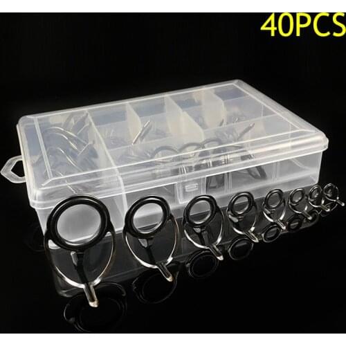 40 Pcs Fishing Rod Guide Tips Set Repair Kit DIY Eye Rings Multi Sizes Stainless Steel Frames With Box 88 shop YS-BUY