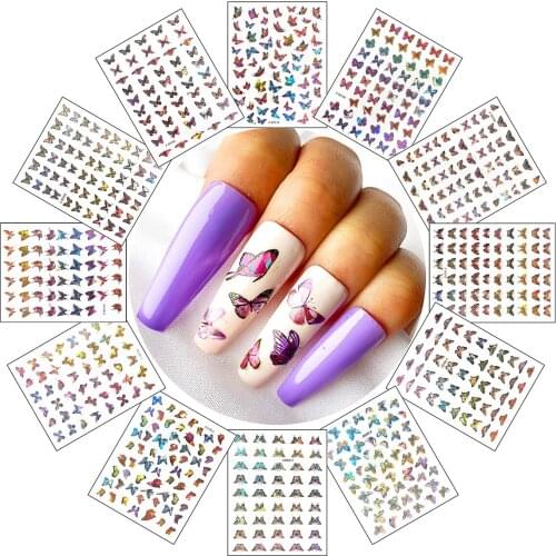 Nail Art Stickers Holographic Self-Adhesive Butterfly Nail Decals Gorgeous Designs for Nail Art Supplies