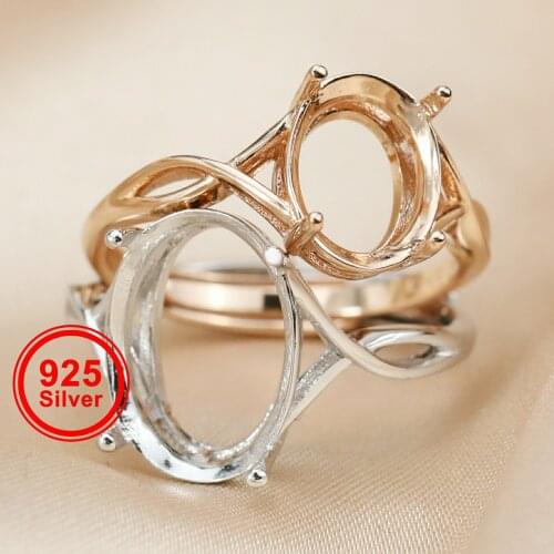 Multiple Size Split Shank Oval Prong Bezel Rose Gold Plated Solid 925 Sterling Silver Adjustable Ring Settings 1224028