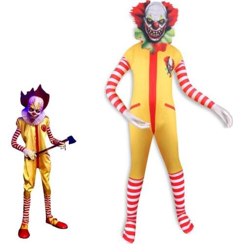 2021 New Kids Uncle Clown Cosplay Costume with Mask Boys Anime Funny Party Bodysuit Halloween Carnival Fancy Dress Jumpsuits