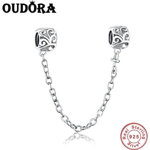 925 Sterling Silver Fit Original Pandora Bracelet Charms Necklace Vine Plant Safety Chain Pendant Charm Berloque DIY Jewelry