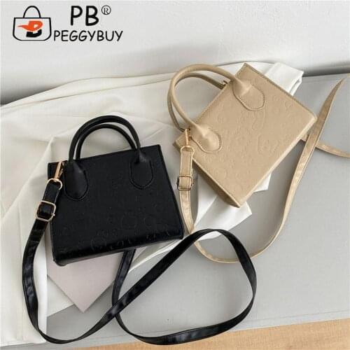 Popular Simple Female Daily Bag Women Cartoon Embossing PU Top-handle Handbags Pure Color Shoulder Crossbody Bag