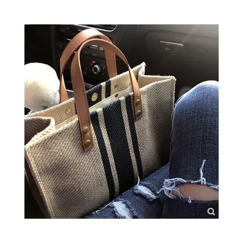 Casual Linen Large Capacity Tote Women Handbags Striped Lady Shoulder Crossbody Bags Female Summer Beach Big Shopper Purses 2021