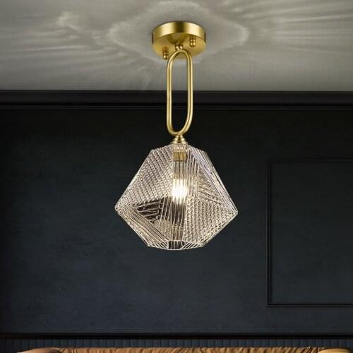 Postmodern Luxury Copper Pendant Lights Corridor Entrance Study Cloakroom Personality Creative Balcony Small Pendant Luminaire