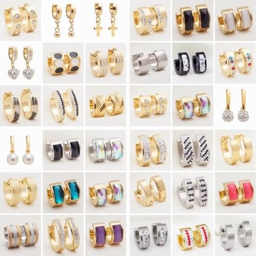 Yunkingdom 36 Pairs/lot Punk Style Stainless Steel Circle Samll Hoop Earrings for Women Men Wholesale Jewelry