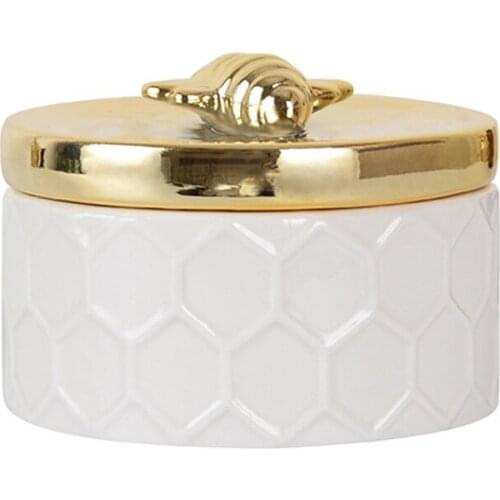 Bee Jewelry Box Golden Ceramic Jewelry Storage Tank European Pastoral Simple Storage Tank Dresser Ornaments With Cover