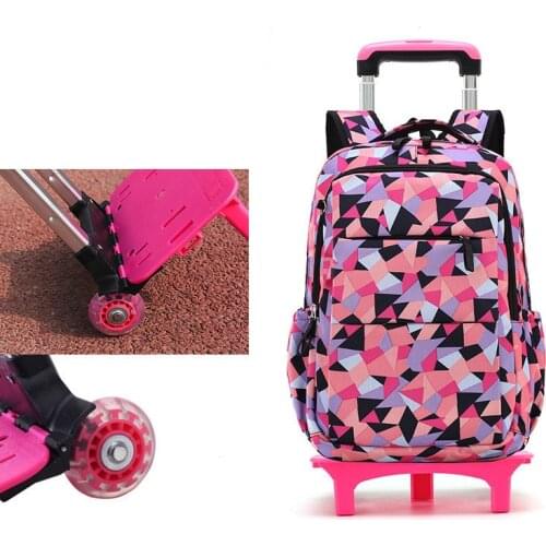 School Backpack With Wheel Travel Trolley Luggage Bag Waterproof 2 Wheels Trolley Children School Bag For Girls Backpack Kids