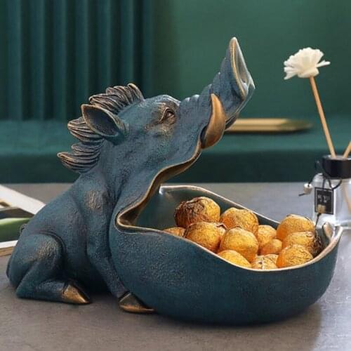 Creative Wild Boar Key Storage Bowl Resin Candy Dish Art Animal with Big Open Mouth Snack Jewelry Holder Home Bedroom