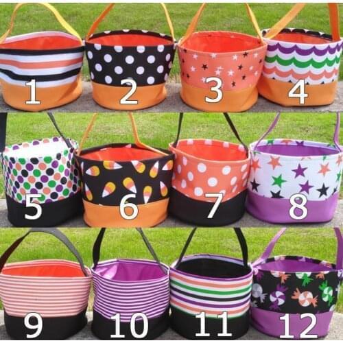 Halloween Bucket Polka Dot Bat Striped Polyester Halloween Candy Collection Bag Halloween Trick or Treat Pumpkin Bags SN1518