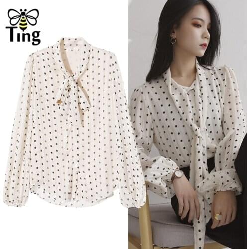 Tingfly Vintage Elegant Polka Dot Bowknot Blouses Summer Casual Street Chic Blusas Pullovers Chemises femme Lady Work Blouses ZA