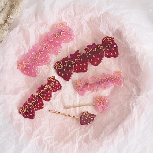 Strawberry hairpin cute girl ear clip acetate fiber simple sweet clip and accessories hair bangs hairpin board word ladies R8J4
