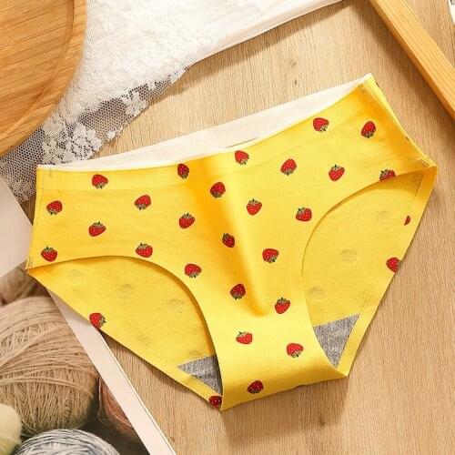 2021 Womens Cotton Underwear 100% Cotton Printed Cartoon Underwear Seamless Mid-waist Solid Color Breathable Ladies Briefs