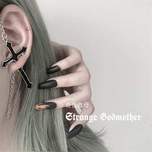1 Pcs Vintage Black Cross Earrings For Women Men 2021 Trend Korean Style Fashion Piercing Chain Clip Earrings Party Jewelry Gift