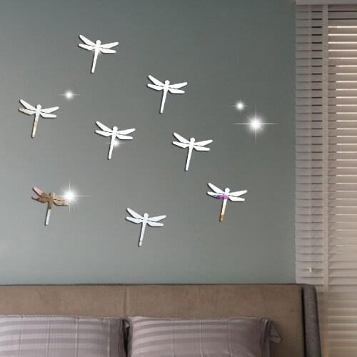 10 Pcs Dragonfly Acrylic Mirror Wall Stickers Bedroom Living Room Decor Home Decoration Accessories