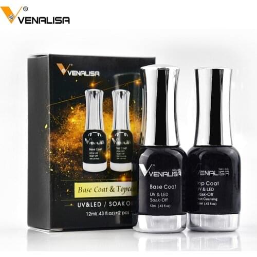 2pcs/set Venalisa 12ml No Acid Base Coat Kit Nail Anti-yellowing No Wipe Top Coat Long Lasting Nail Art Manicure Nail Kit Gel