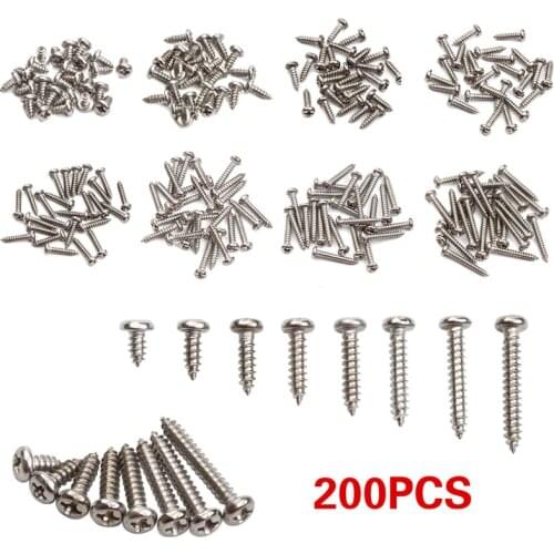 200Pcs M3*6/8/10/12/14/16/18/20 Pan Head Self Tapping Screw Round Head Phillips Truss Mushroom screws Assortment Kits