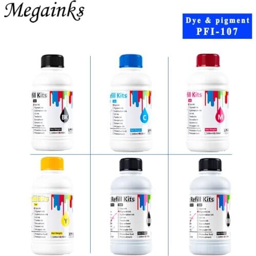 250ML each bottle PFI107 PFI 107 dye ink and pigment ink for Canon IPF680 IPF685 IPF770 IPF780 IPF785 IPF670 Printer ink