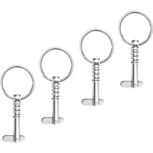 4 Pieces 38mm Boat Bimini Top Deck Hinge Quick Release Spring Ball Pins 1/4 inch 6mm with Pull Ring Silver