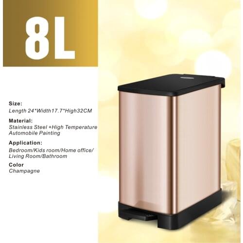 8L Slim Pedal Trash Bin Stainless Steel Trash Can With Lid Bathroom Garbage Bucket Household Kitchen Clean Dustbin Home Cabinet