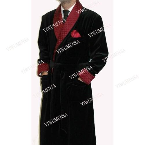 YIWUMENSA Wine Red Peaked Laple Velvet Long Sleeves Overcoat Custom Made Smoking Business Prom Party Gowns Mens Jacket Suits