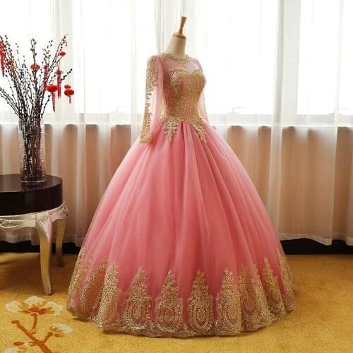 Bealegantom New Long Sleeves Pink Ball Gown Quinceanera Dresses 2021 Appliques Sweet 16 Dress Vestidos De 15 Anos QA1630