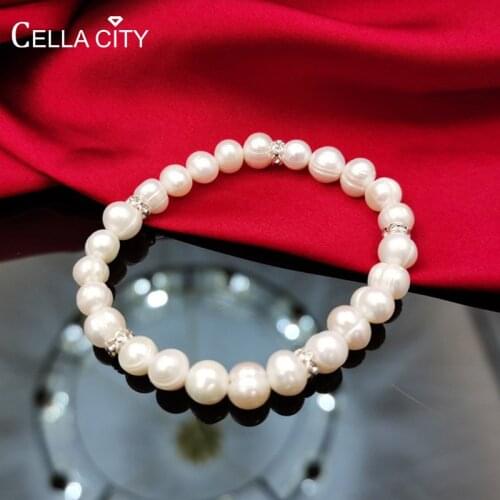 Cellacity Classic design Silver 925 Jewelry Natural Freshwater Pearl Bracelet Elegant Gift for Mons Birthday Anniversary Party