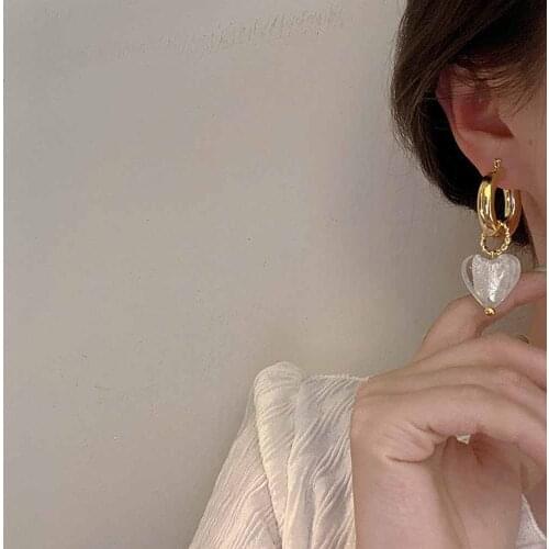 French Retro Exaggerated Transparent Resin Love Golden Earrings Female Temperament Color Wild Earring for Women Girls Jewelry