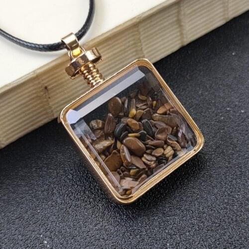 FYSL Light Yellow Gold Color Wish Bottle Tiger Eye Stone Pendant Rope Chain Necklace Amethysts Crystal Jewelry