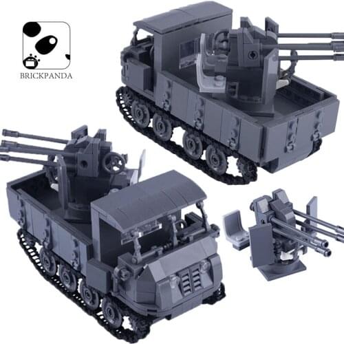 MOC WW2 Germany RSO Army Crawler Building Blocks Track Truck Bricks 20mm Anti aircraft Cannon Military Figure Weapon Accessories