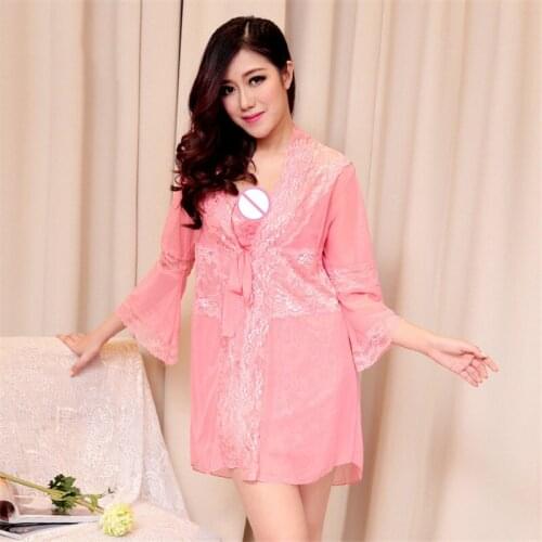 Two Sets 2018 Summer Women Romantic Sexy Flowers Lace Hollow Lingerie Erotic Temptation Transparent Nightgown Full Slips 3 Color