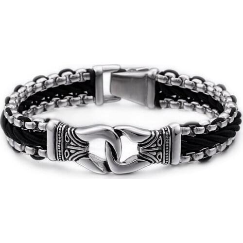 HAOLYNJOY stainless steel leather braided bracelet fashion mysterious mens accessories