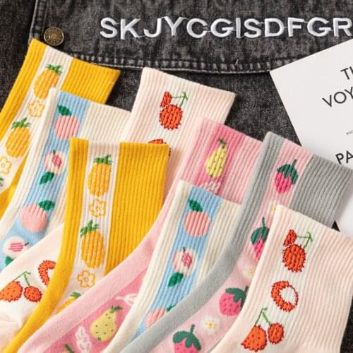 Strawberry comida cute socks woman harajuku calcetines kawaii women skarpetki kobieta skarpety meias mulher mujer chaussette