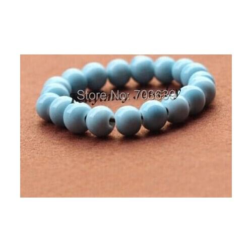 Fashion 10mm Plain Sky Blue Ceramic Beaded Bracelet For Women 12pcs/lot Free Shipping