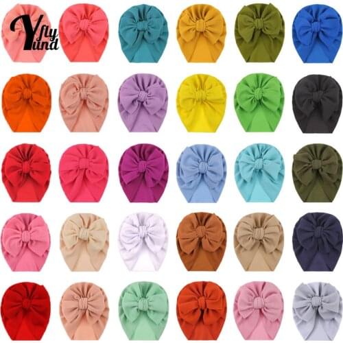 Yundfly 17*20 CM Soft Breathable Baby Turban Hat Solid Color Handmade Bowknot Infant Cap Bows Headwear Hair Accessories Kid Gift