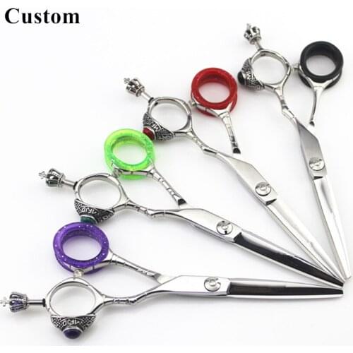 Custom Upscale japan 440c steel Crown 6 inch hair scissors makeup scissor cutting barber hair shears makas hairdressing scissors