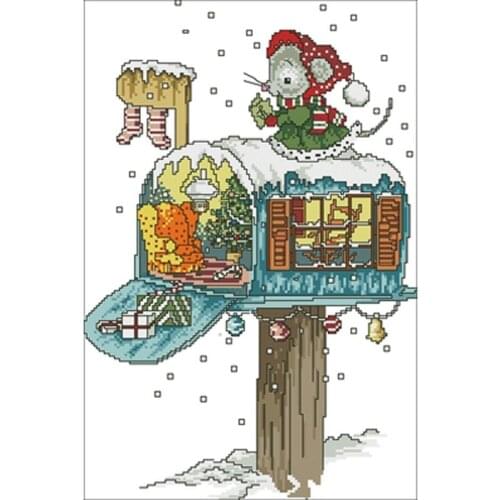 Christmas mouse in the mailbox Counted Cross Stitch 11CT 14CT 18CT DIY Chinese Cross Stitch Kits Embroidery Needlework Sets