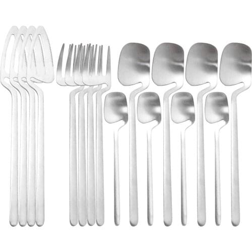 16Pcs/Set Knives Fork Spoon Tableware Set Matte Cutlery Set Stainless Steel Dinnerware Set Party Kitchen Silverware Flatware Set