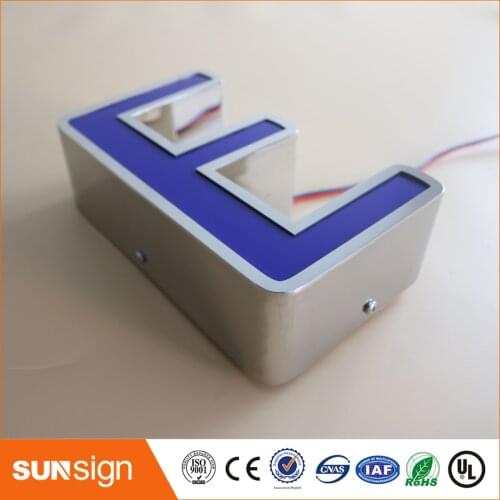 Outdoor stainless steel LED 3d letter sign logo,Frontlit stainless steel acrylic lighting up 3d led letter sign