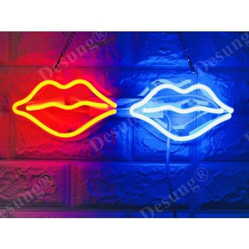 14“ Red White Lips Acrylic Custom Neon Light Lamp Sign Beer Bar Handmade Real Glass Decorate Home Wall Room Windows Tube Artwork