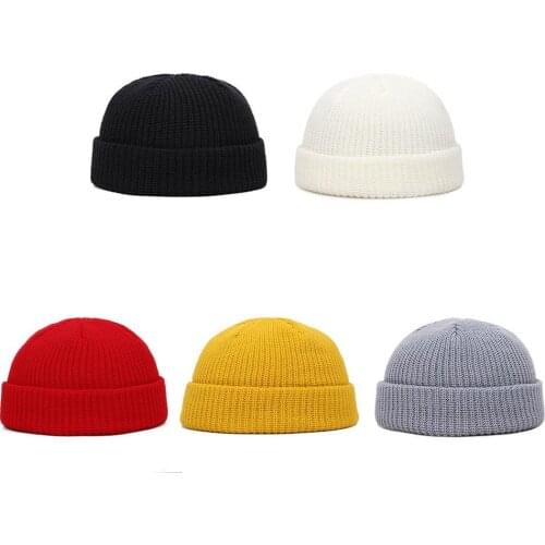 New Fashion Mens Beanie Winter Knit Hat Boy Skullcap Sailor Cap Cuffs Retro Navy Short Hat Solid Color Unisex Autumn Warm Cap