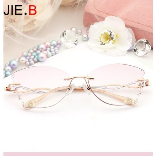 2020 new fashion anti-blue light female frameless glasses ultralight butterfly hollow diamond can be customized myopia