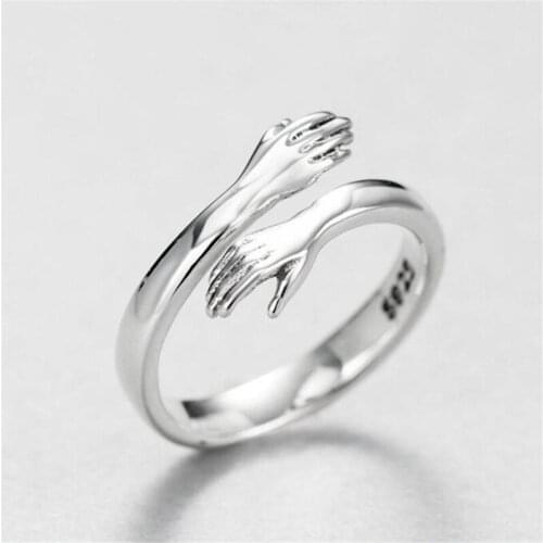 2021 New Creative Love Hug Silver Color Ring Fashion Lady Open Ring Jewelry Gifts for Lovers Cute Romantic Rings for Women