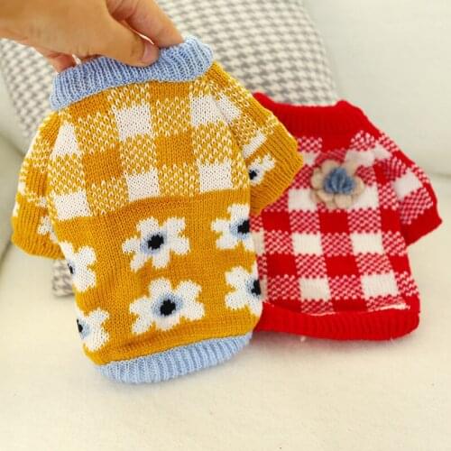 Pet Clothes Puppy Plaid Sweater Dog Sweaters for Small Dogs Teddy Flower Costumes Luxury Dog Clothes