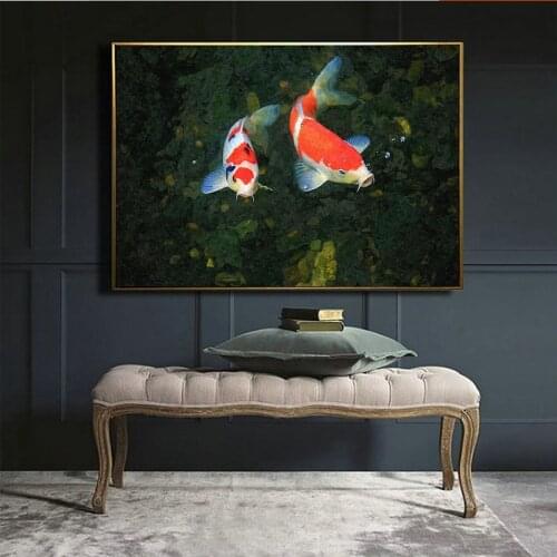 MUTU Brocade Carp Swimming Oil Paintings Reproduction Print On Canvas Large Size Landscape Wall Art For Living Room Poster