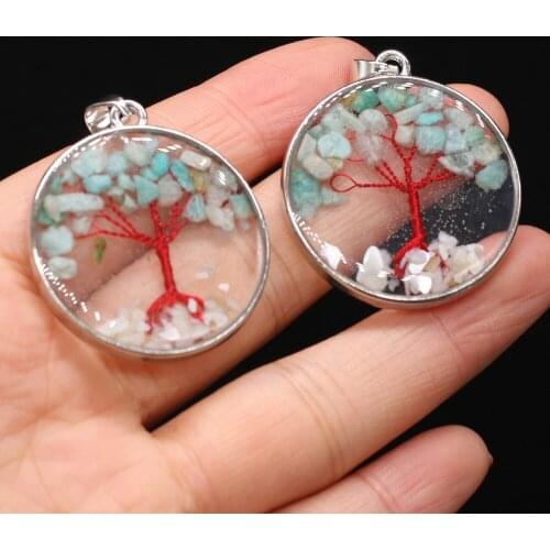 Natural Stone Pendants Reiki Heal Tree of Life Stainless steel Frame Amazonites Charms for Jewelry Making DIY Necklace Earrings