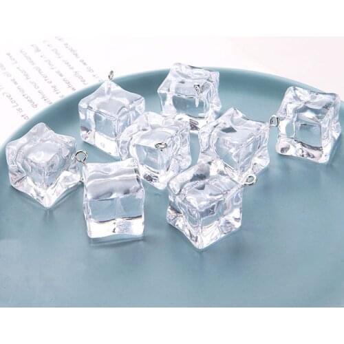10pcs Transparent Ice Cube Resin Pendants Charms 3D Geometric Ice Charms For Fashion Jewelry Accessory Earring Keychain Floating