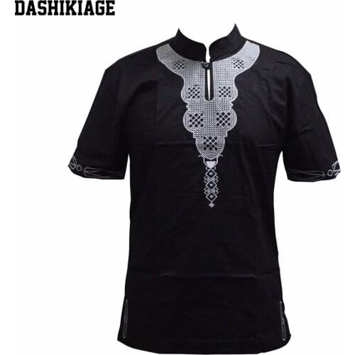 Dashikiage Unisex Pan-African Hippie Boho Embroidered Dashiki Shirt Traditional Nigerian Native Ankara Party T-shirt