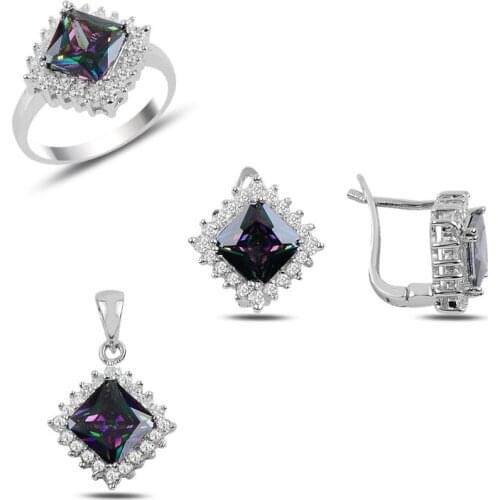Silver 925 Sterling Mystic Topaz Zirconia stone Engagement Set