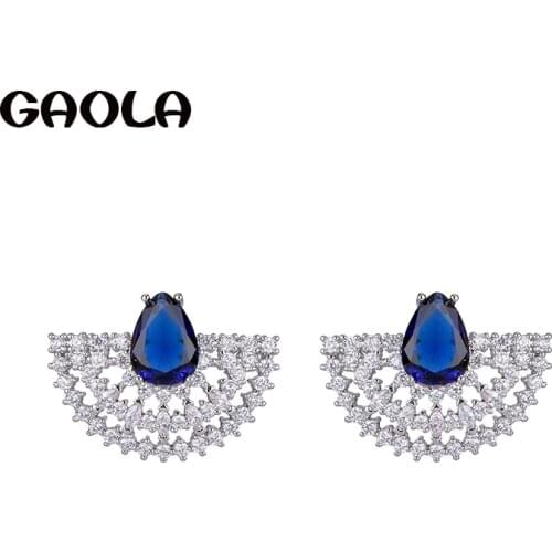 GAOLA Women Fancy Blue Stones Cubic Zircon Sector Stud Earring For Girl GLE7365Y