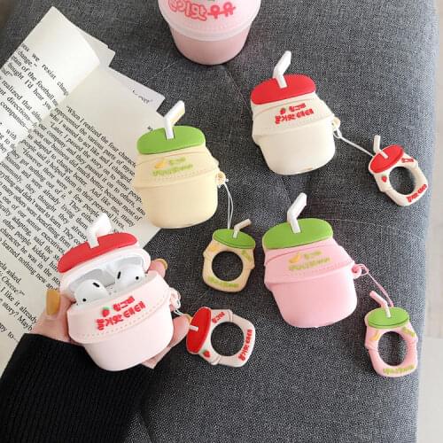 3D Cute BINGGRAE Banana Strawberry Yogurt Milk Bottle Earphone Cases For Apple Airpods 1 2 Silicone Protective Headphones Cover